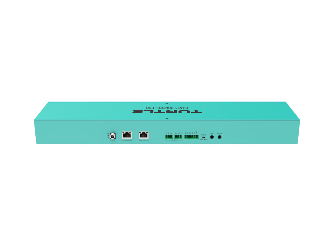Teal electronic device with ports on a white background