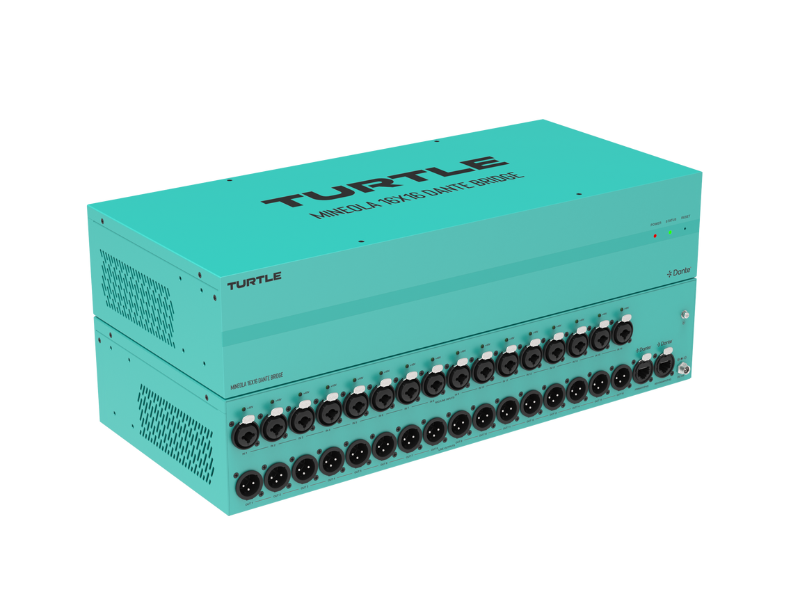 Turquoise electronic device with multiple connectors on a white background