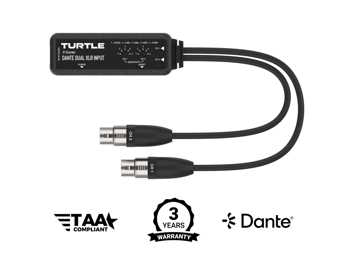 Turtle audio cable with dual XLR input on a white background