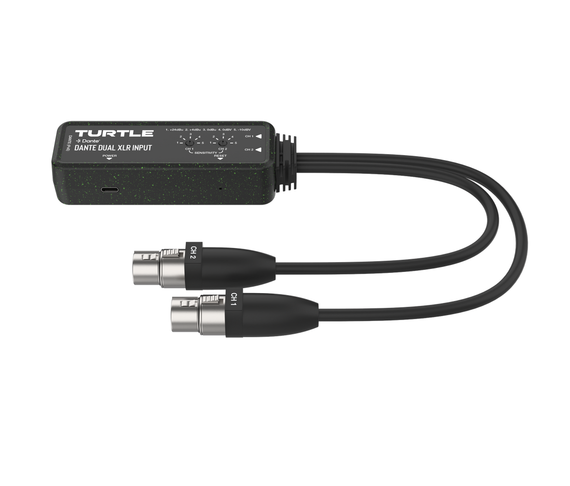 Turtle audio adapter with dual XLR cables on a white background