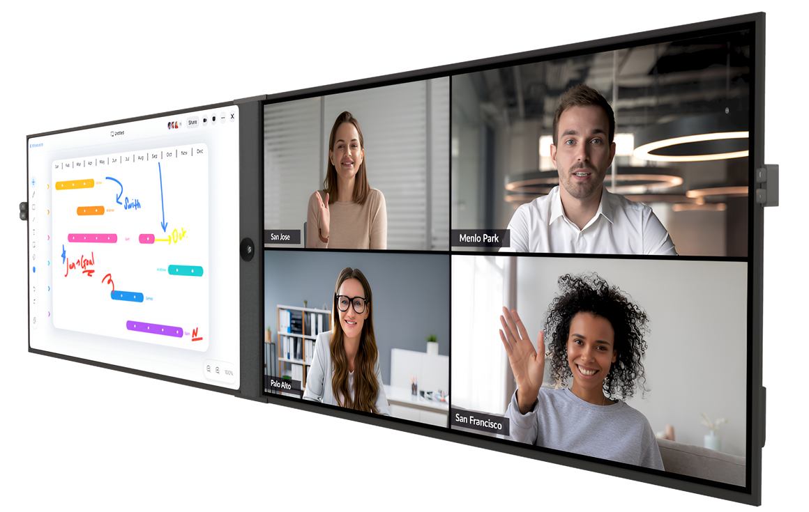 Multiviewer screen displaying multiple video calls with people on a white background