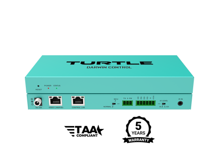 Turquoise electronic device with 'Turtle Darwin Control' branding on a white background