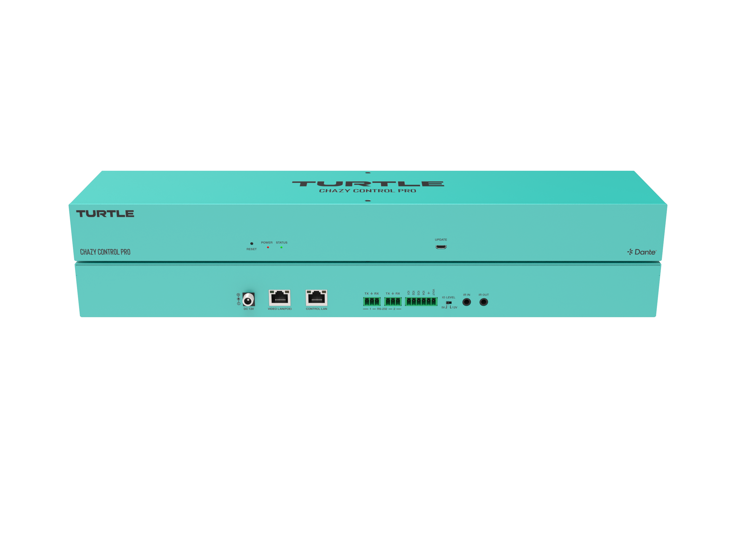 Turquoise electronic device with 'Turtle' branding on a white background
