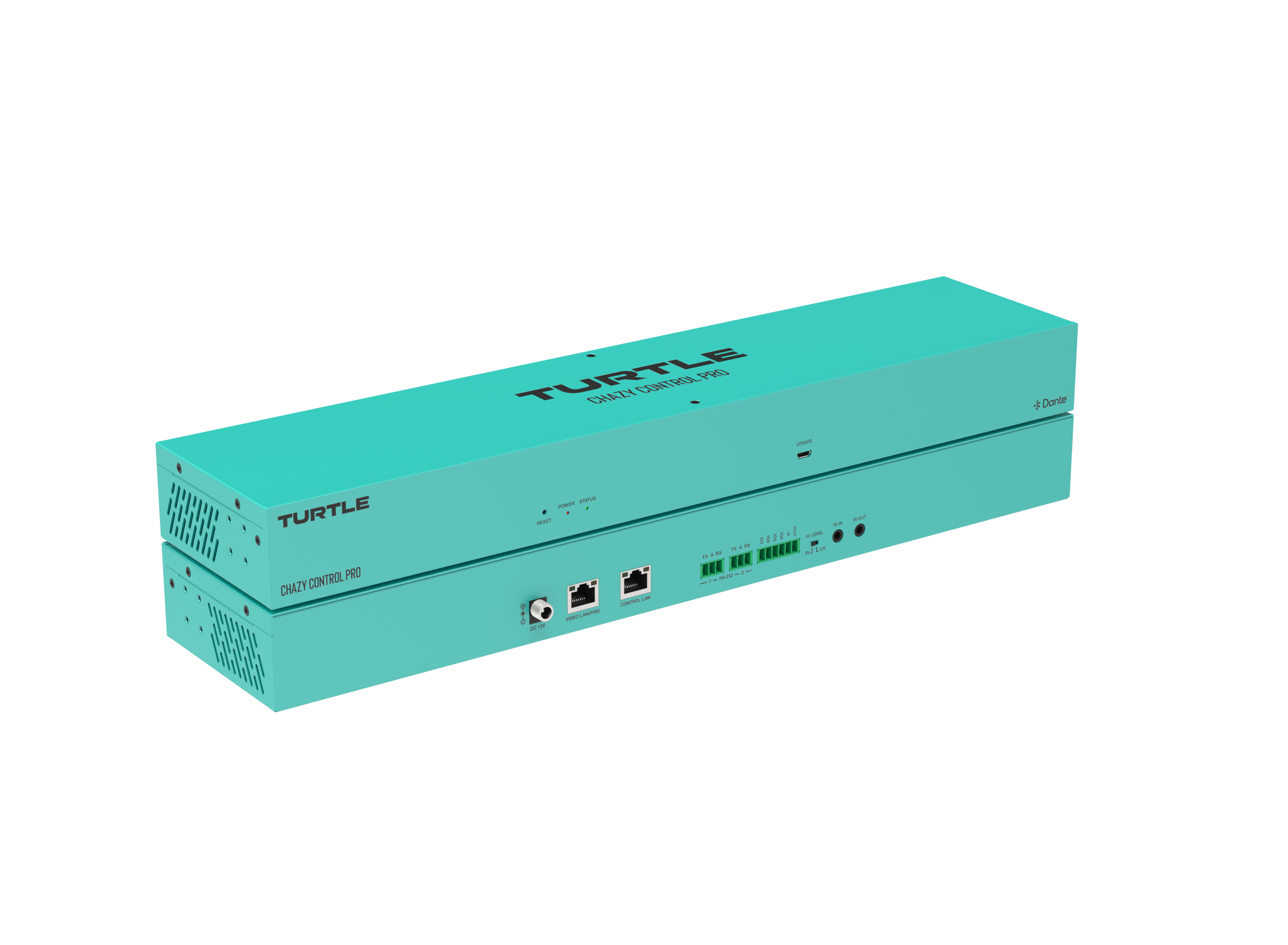 Turquoise electronic device with 'Turtle' branding on a white background