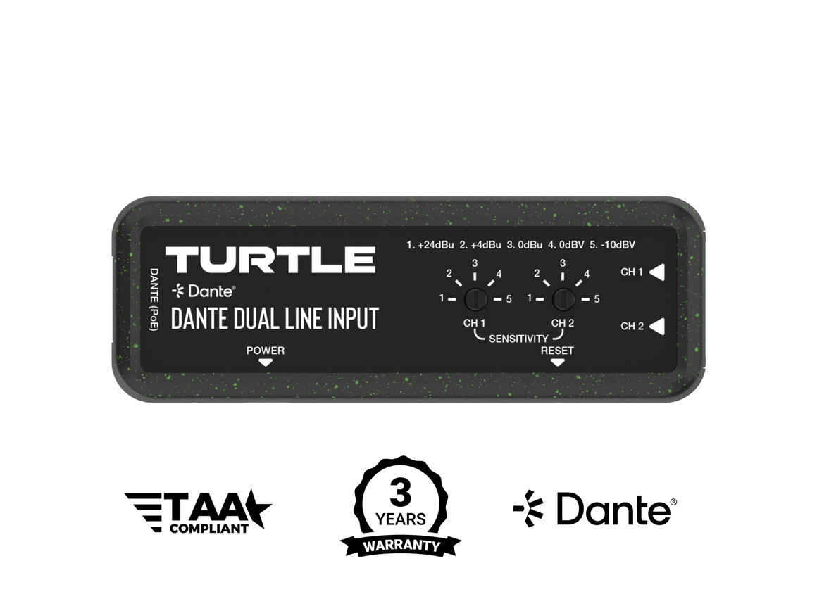Turtle AV Dante 2CH Analog Line Input Adapter with Gain Controls