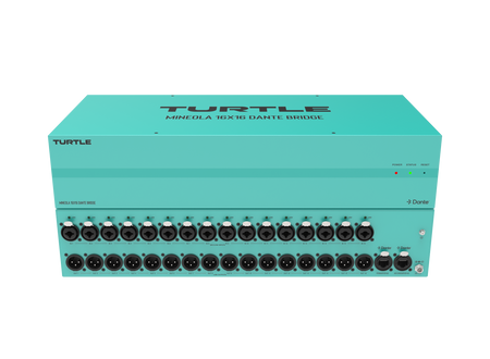 Teal audio equipment with multiple jacks on a white background