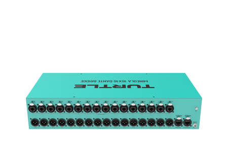 Teal electronic device with multiple ports on a white background
