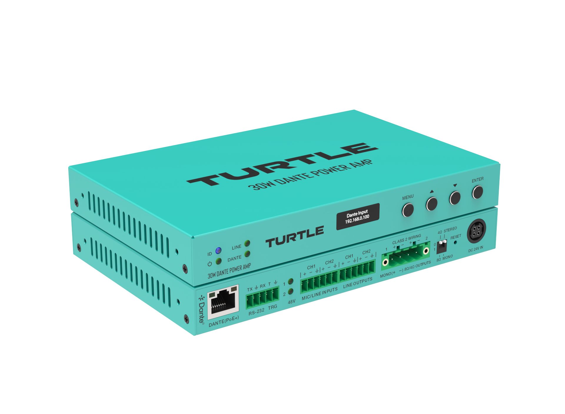Turquoise electronic device with 'Turtle' branding on a white background