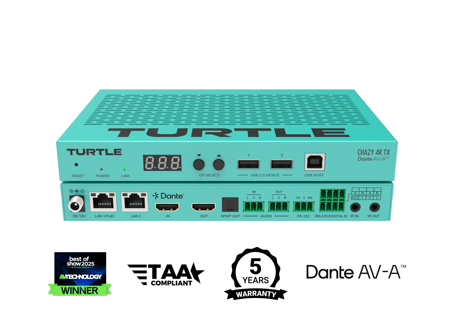 Turquoise electronic device with 'Turtle' branding on a white background