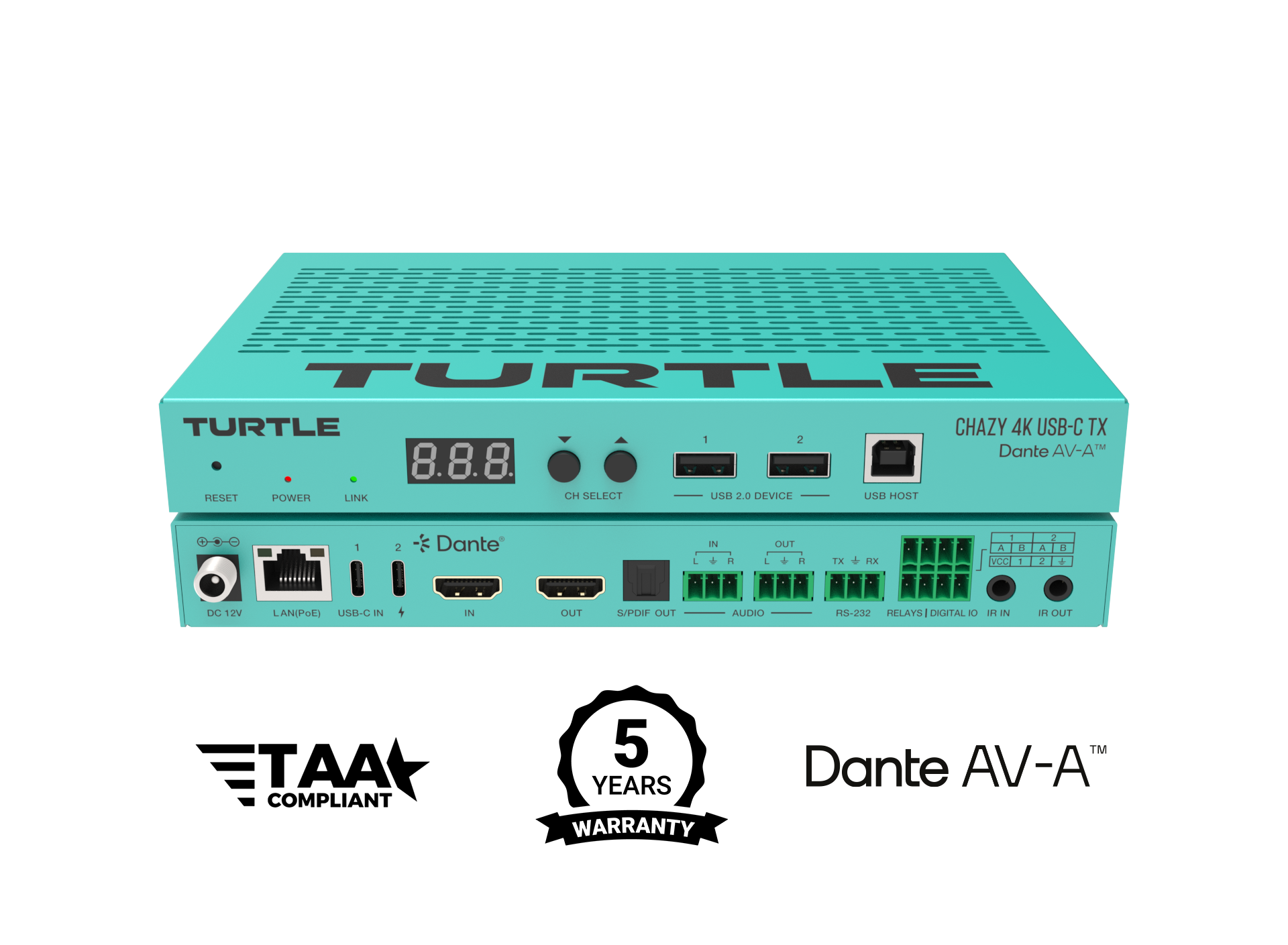 Turquoise electronic device with 'Turtle' branding on a white background