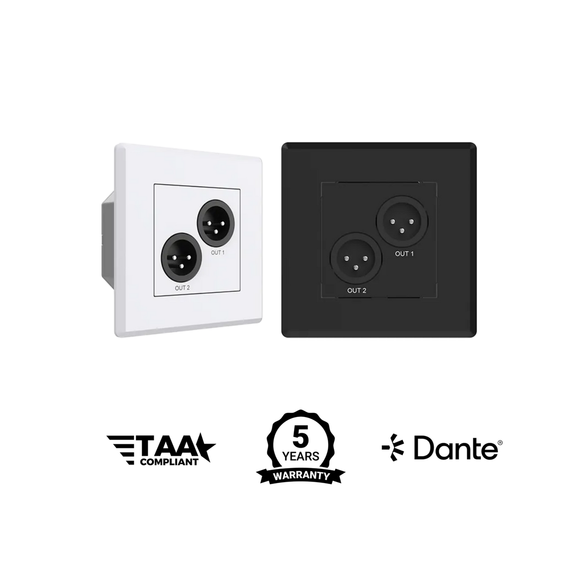 Turtle AV Dante Dual XLR Output Wallplate — EU Wall Box