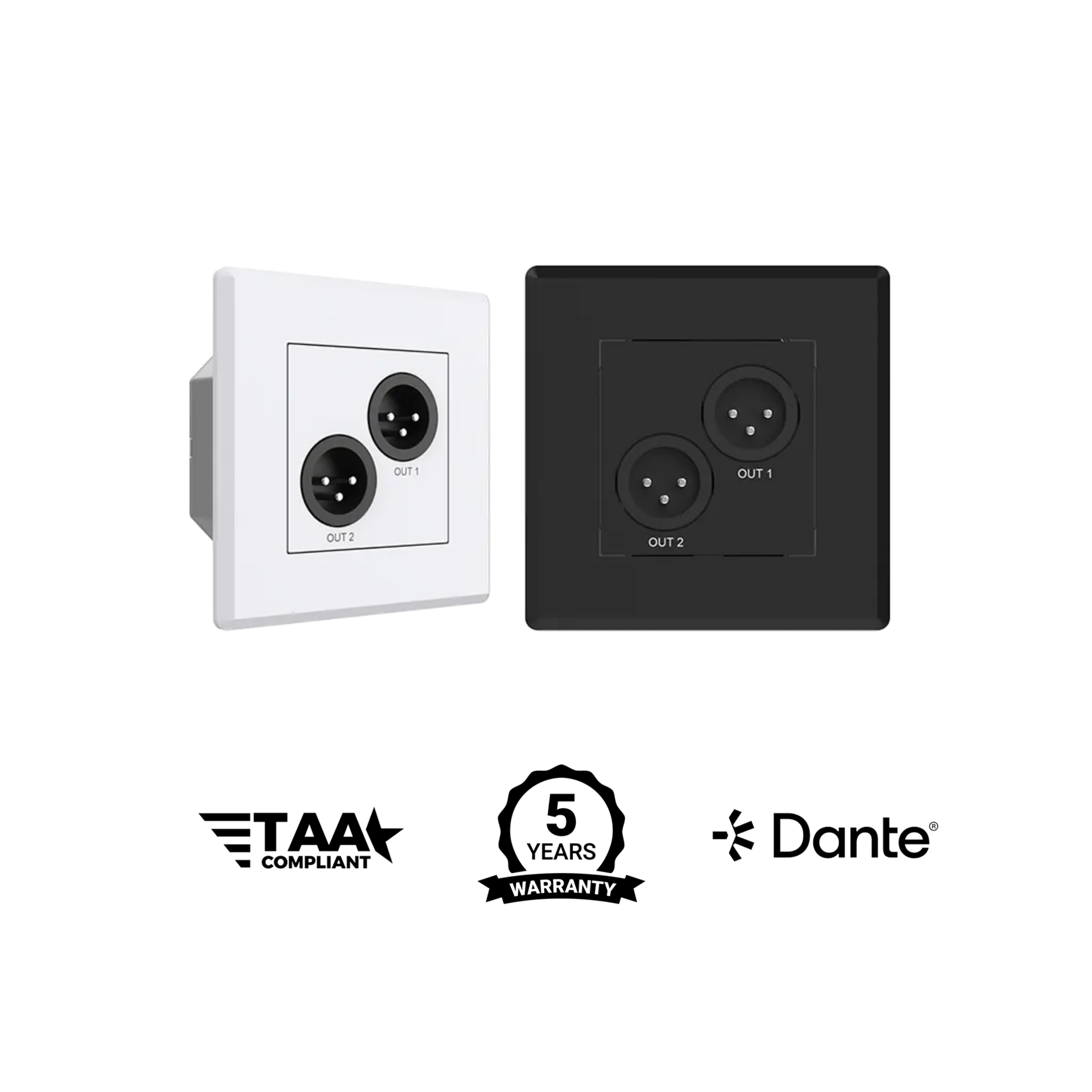 Turtle AV Dante Dual XLR Output Wallplate — EU Wall Box