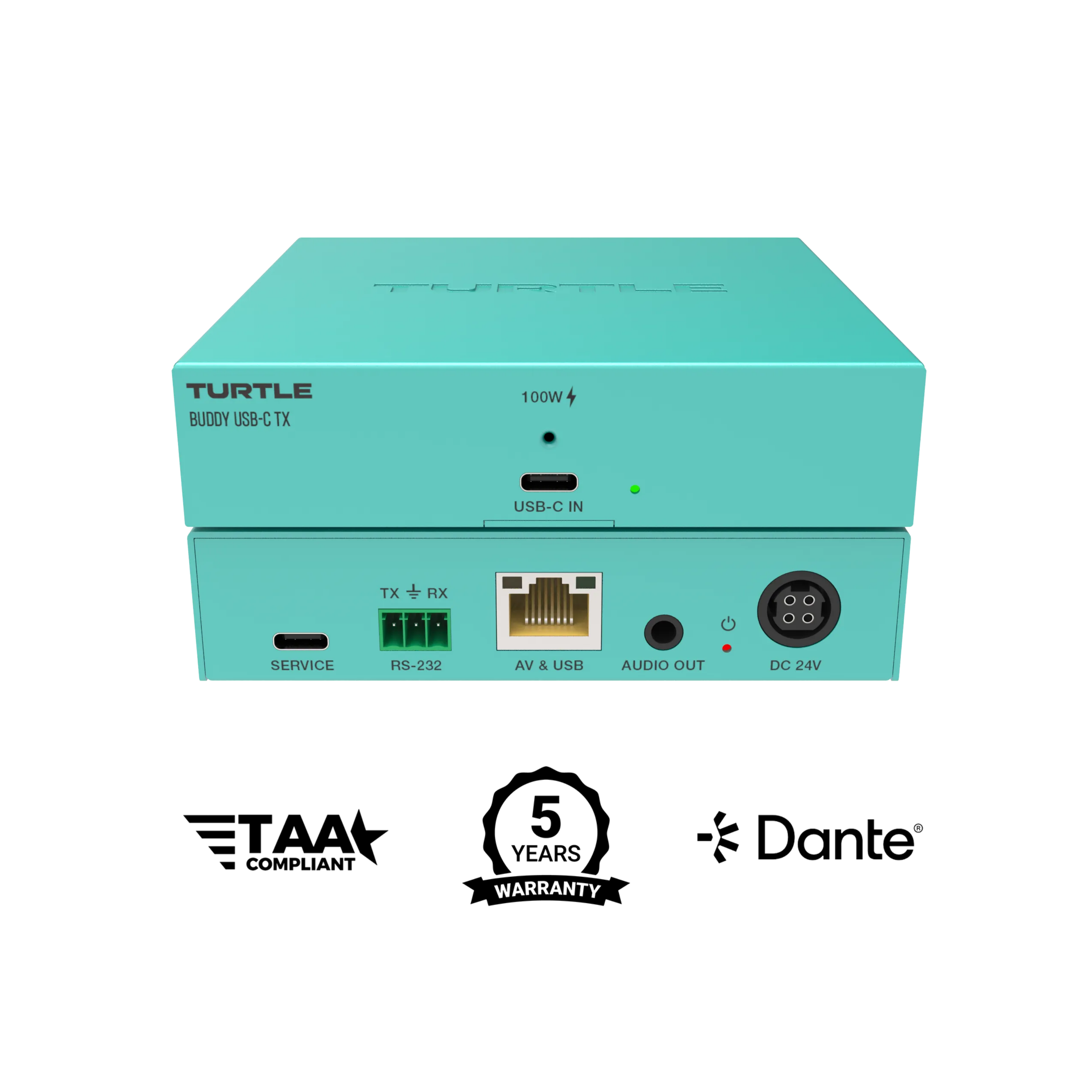 Turtle AV Boardroom Buddy USB-C TX — 4K60 HDBaseT Transmitter with 100W Charging