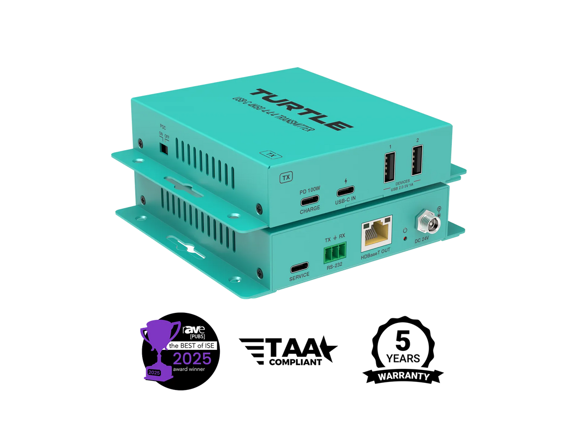 Turtle AV USB-C 4K60 and USB 2.0 Extender Kit — Single CAT Cable