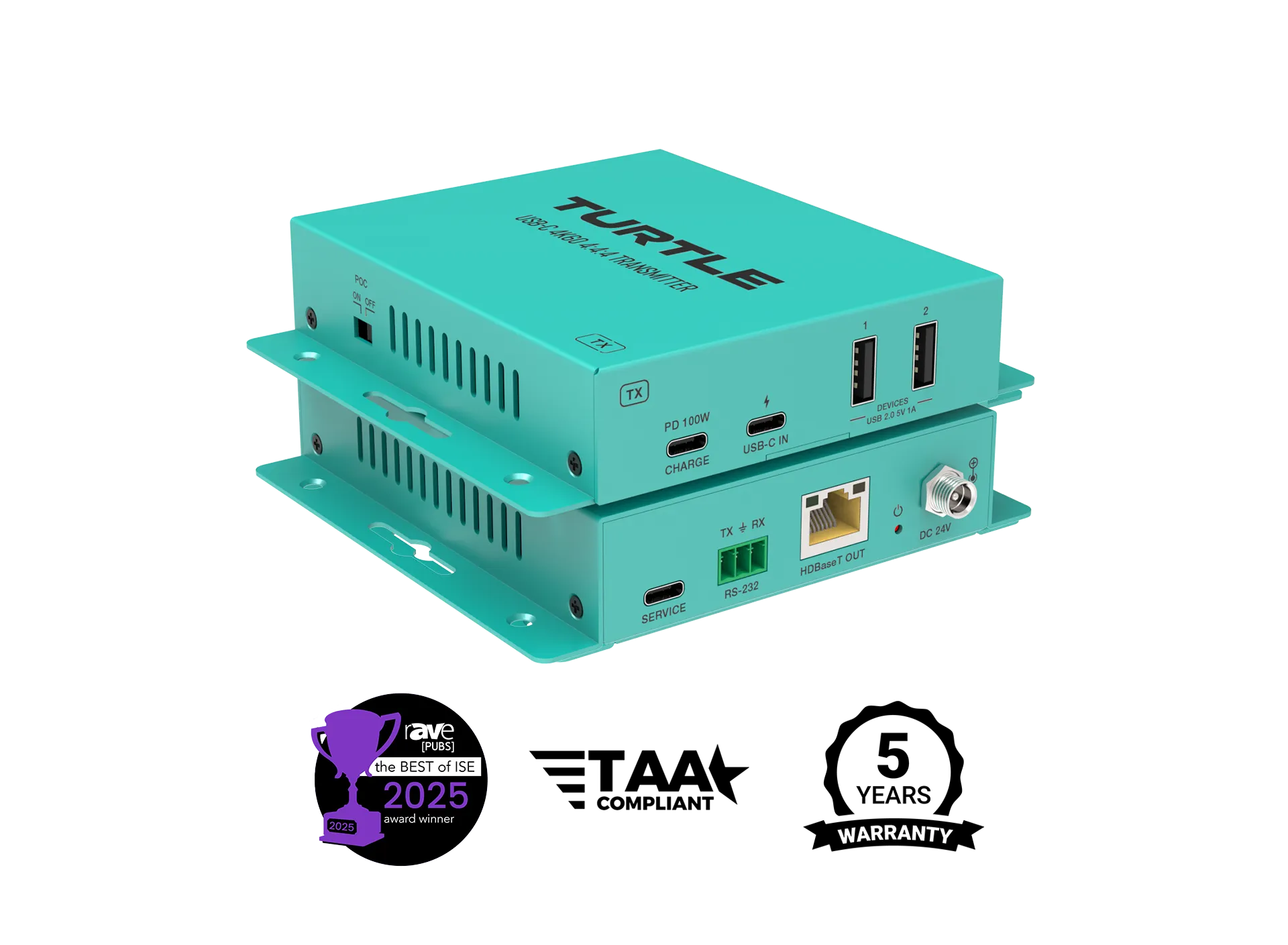 Turtle AV USB-C 4K60 and USB 2.0 Extender Kit — Single CAT Cable