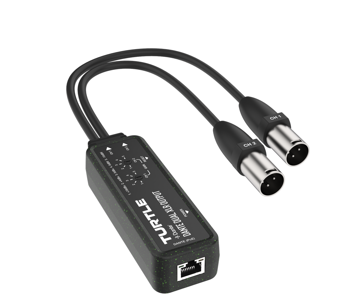 Turtle audio interface with two XLR cables on a white background