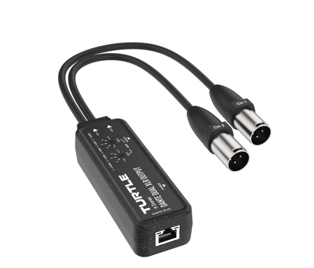 Turtle audio interface with two XLR cables on a white background