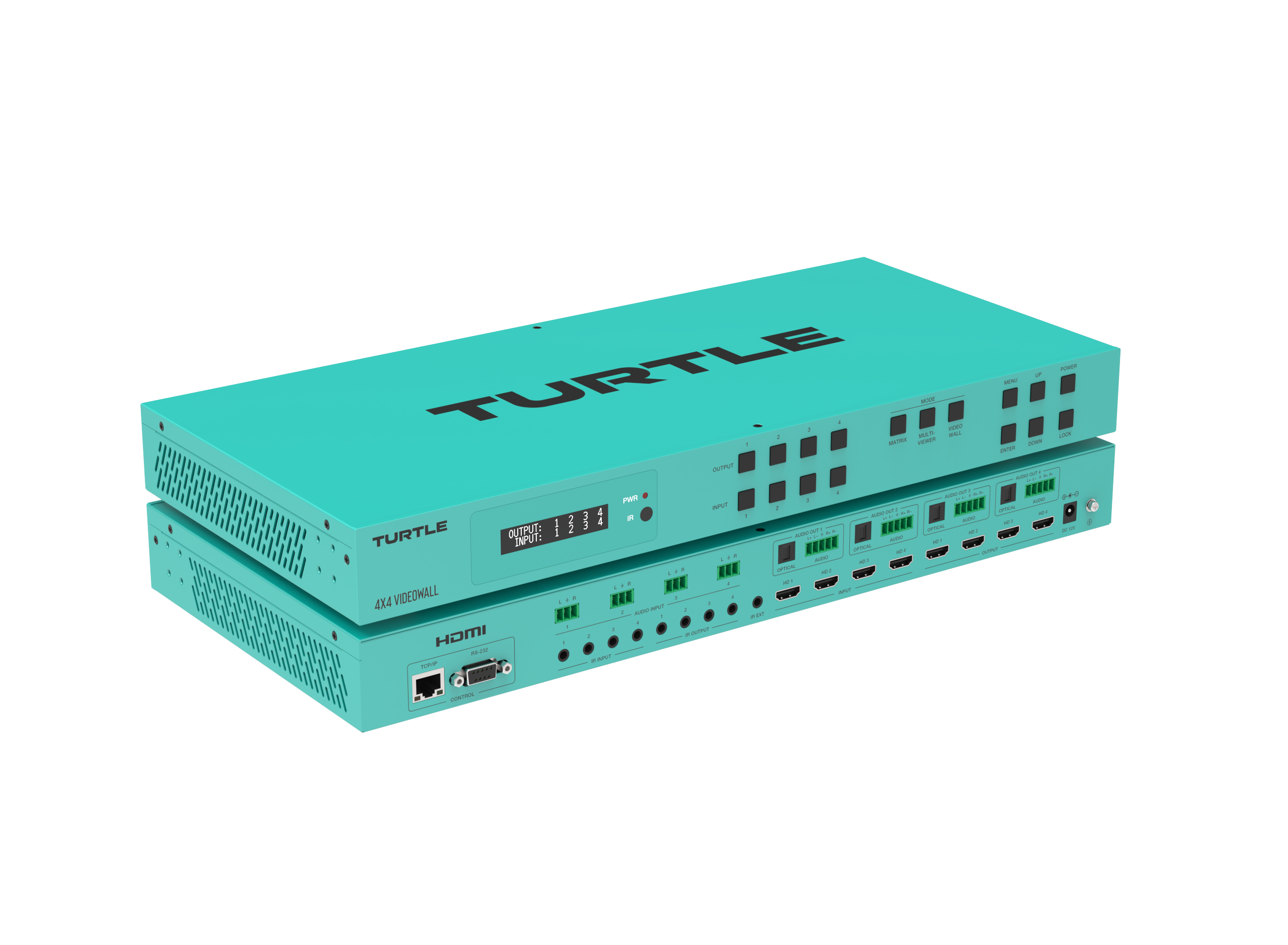 Turquoise electronic device with 'TURTLE' branding on a white background