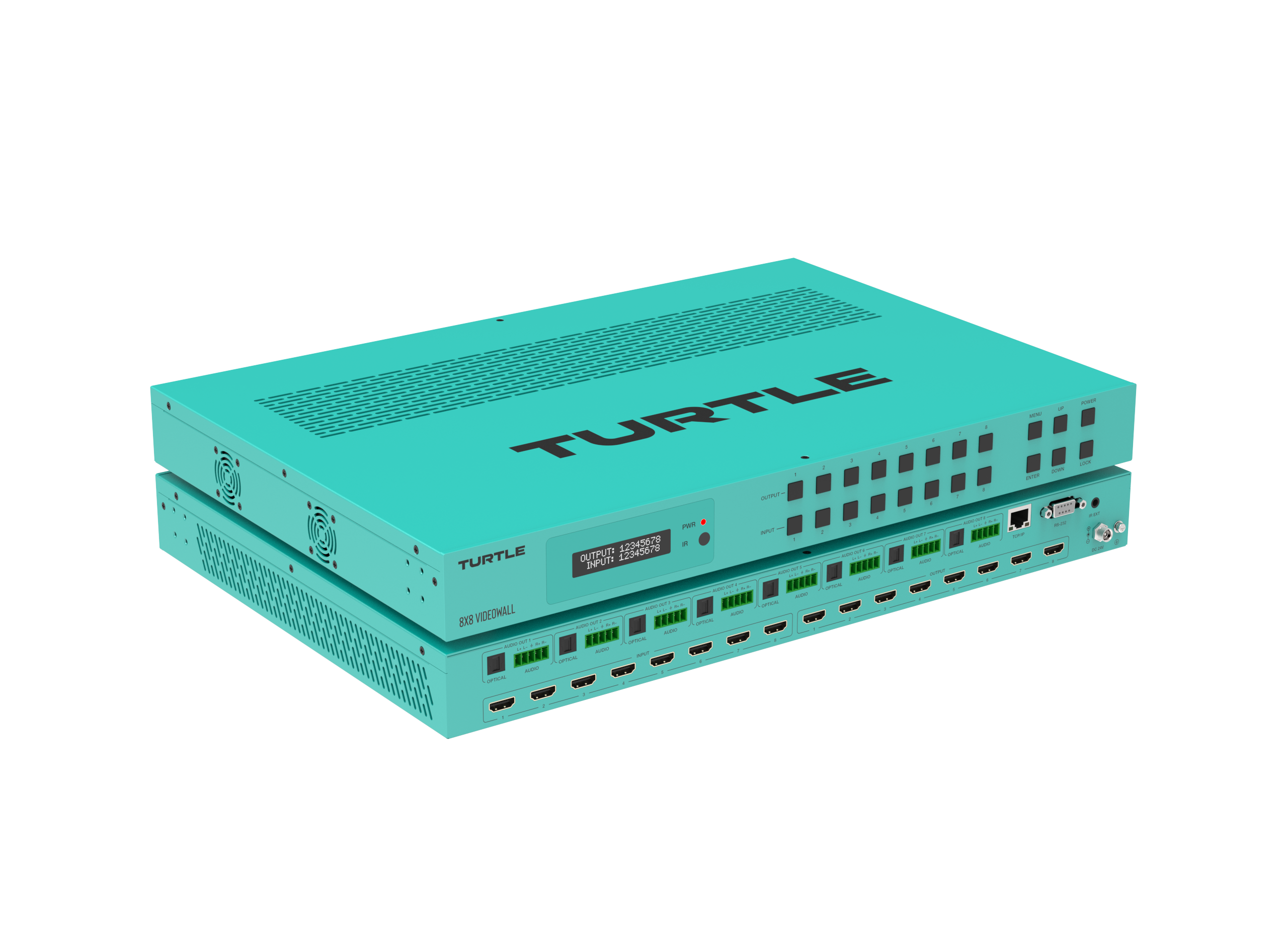Turquoise electronic device with 'TURTLE' branding on a white background