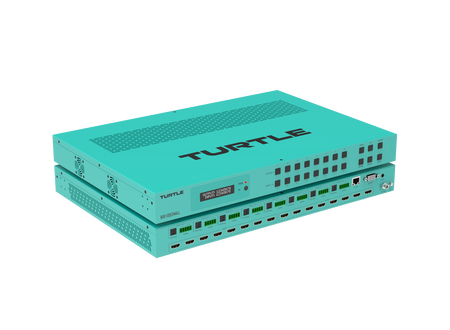 Turquoise electronic device with 'TURTLE' branding on a white background
