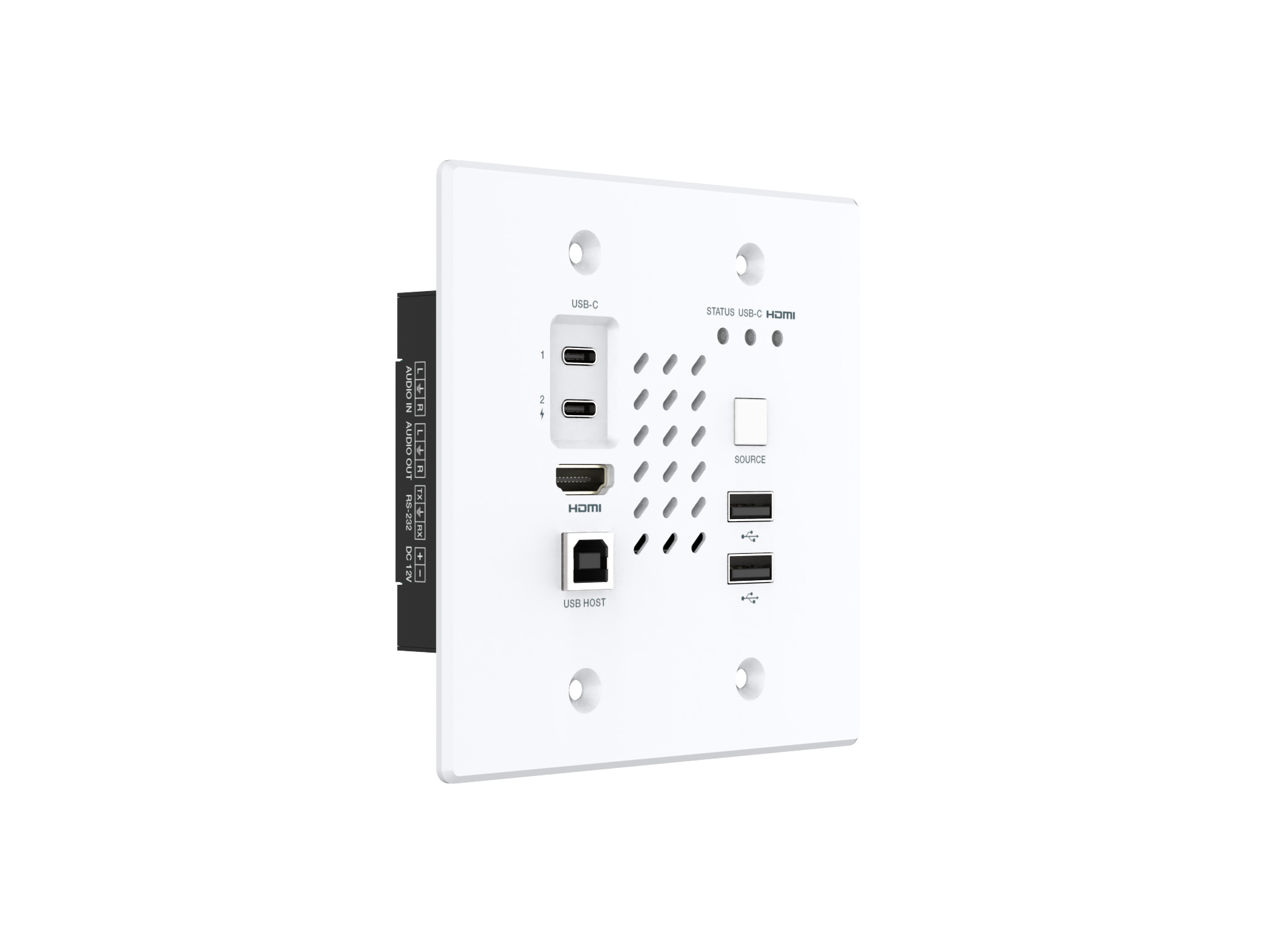 Wall plate with multiple ports on a white background