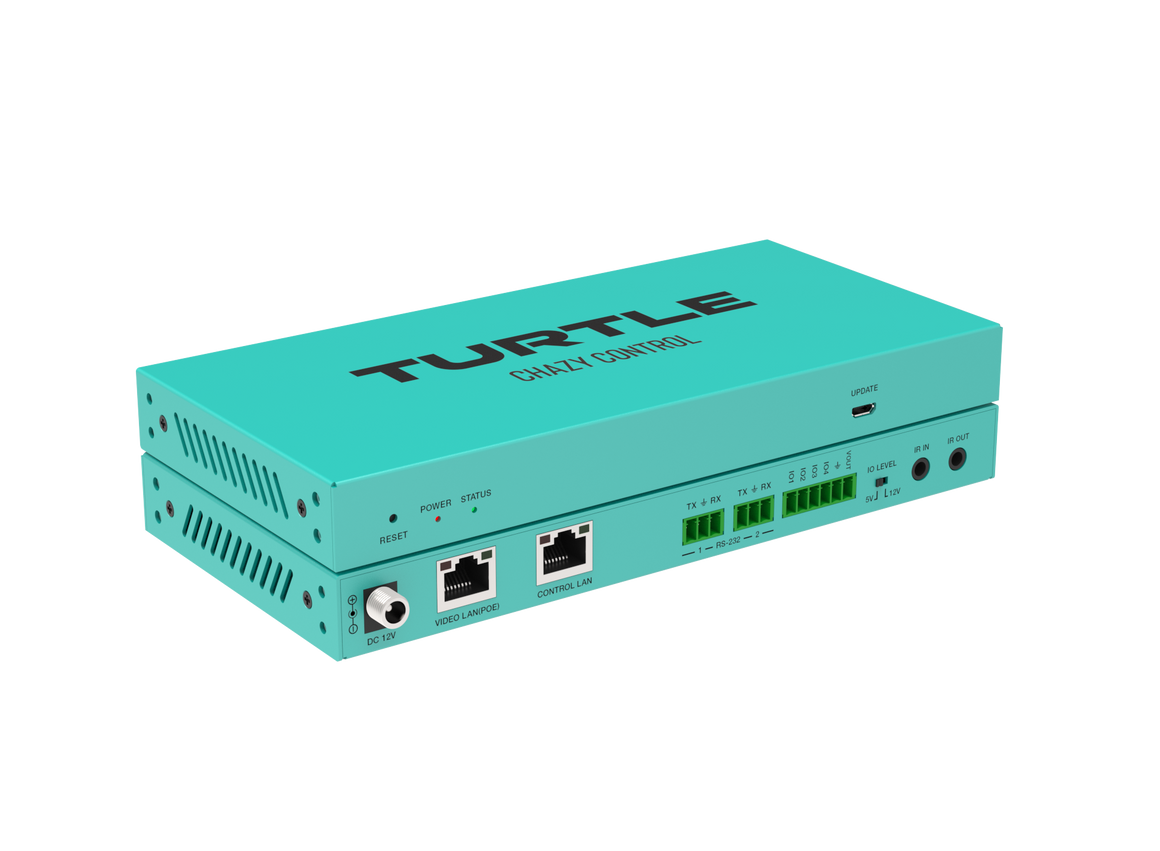 Turquoise electronic device with 'Turtle' branding on a white background