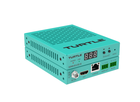 Turquoise electronic device with 'TURTLE' branding on a white background