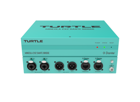 Turquoise audio equipment box with 'Turtle' branding on a white background