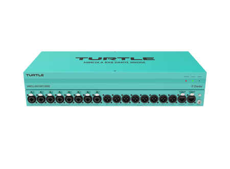 Teal audio device with multiple ports on a white background