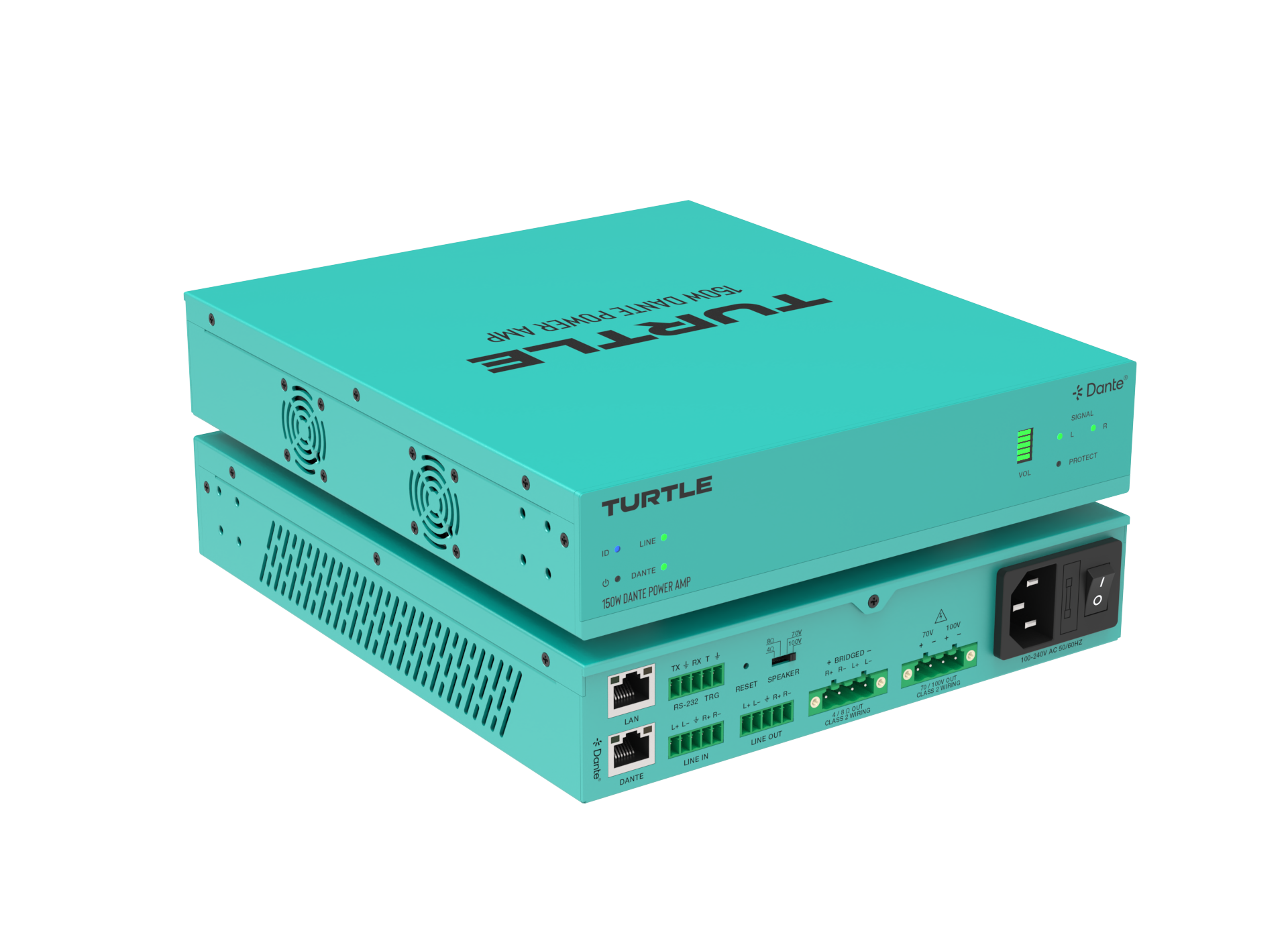 Turquoise electronic device with 'Turtle' branding on a white background