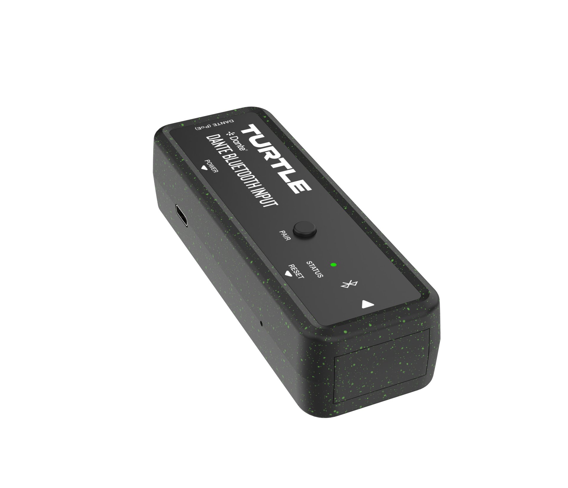 Black Bluetooth receiver with 'Turtle' branding on a white background