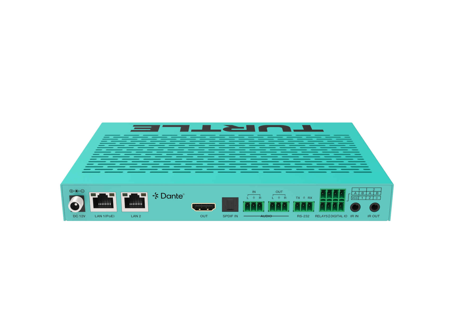 Turquoise router with 'TURRTE' branding on a white background