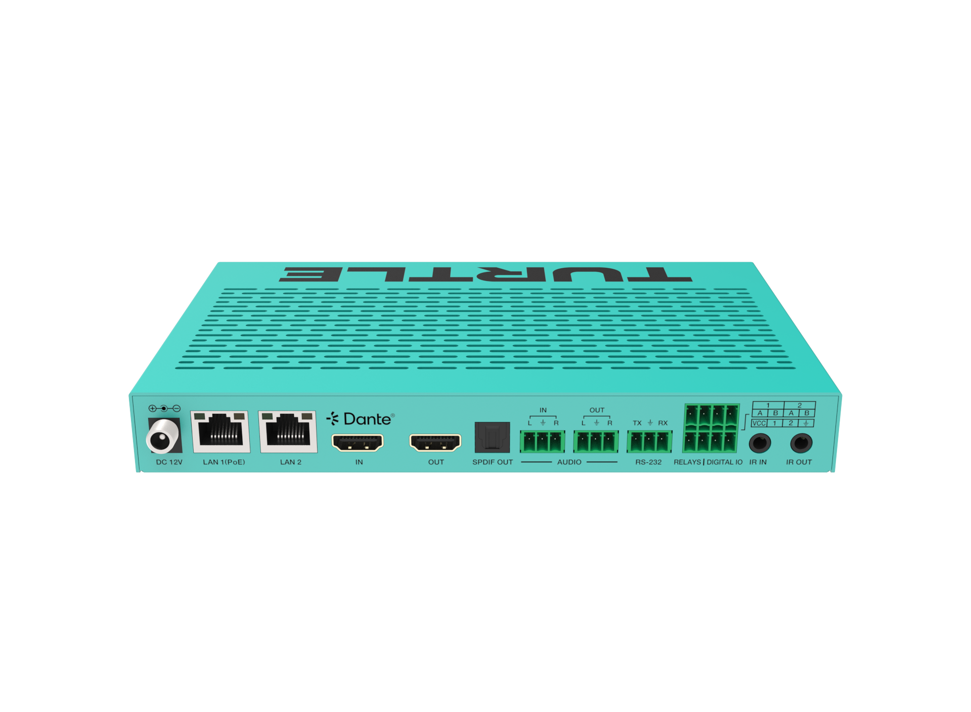 Turquoise router with 'TurtlE' branding on a white background