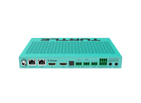 Turquoise router with 'TurtlE' branding on a white background