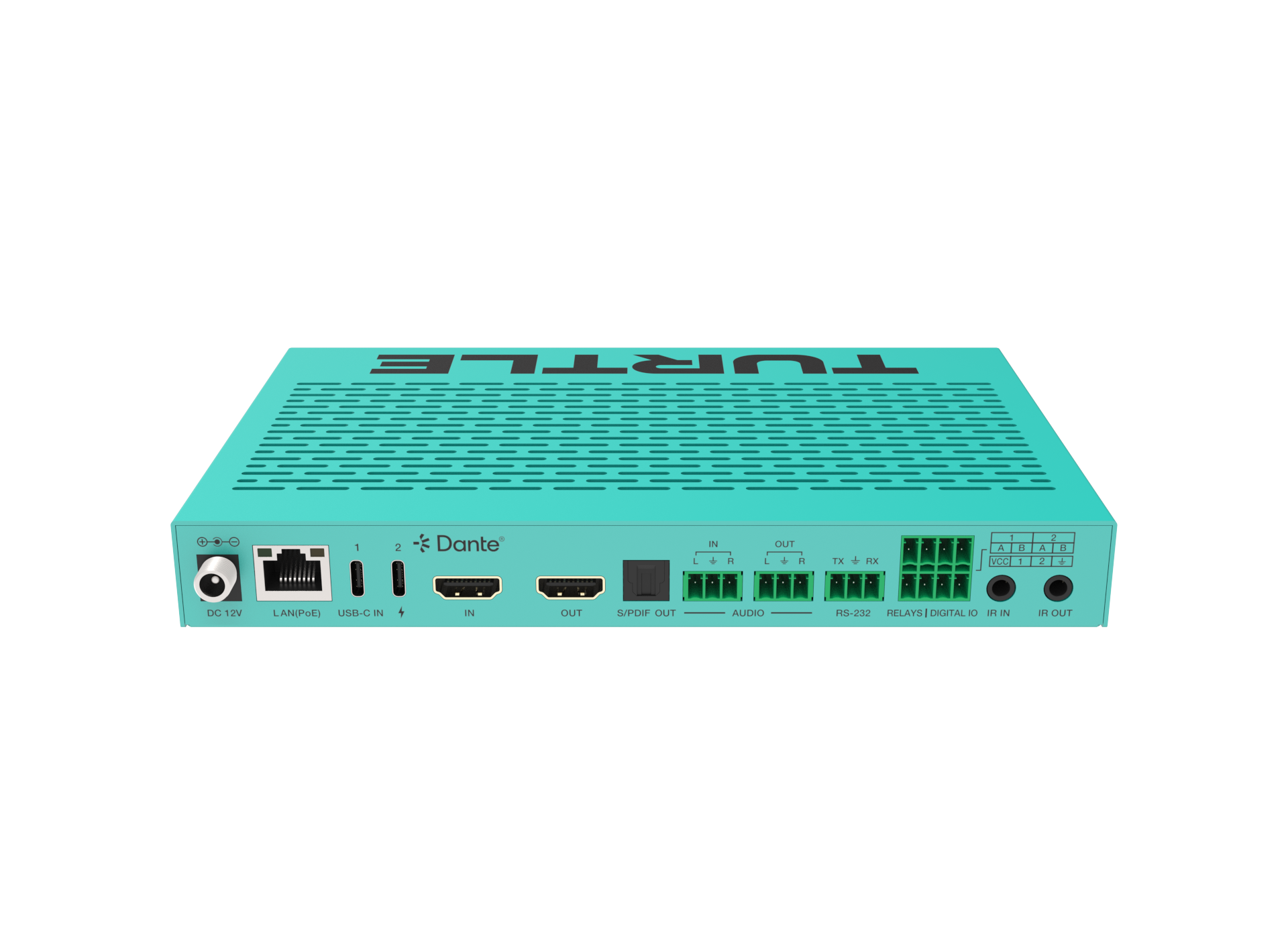 Turquoise router with 'TurtlE' branding on a white background