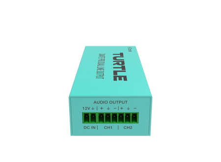 Turquoise electronic device with 'Turtle' branding on a white background