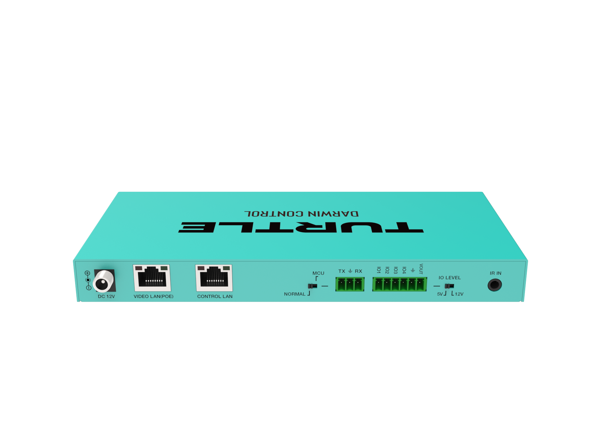 Turquoise electronic device with 'TURTLE' branding on a white background