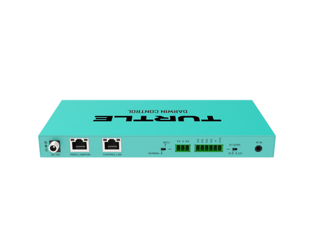Turquoise electronic device with 'TURTLE' branding on a white background