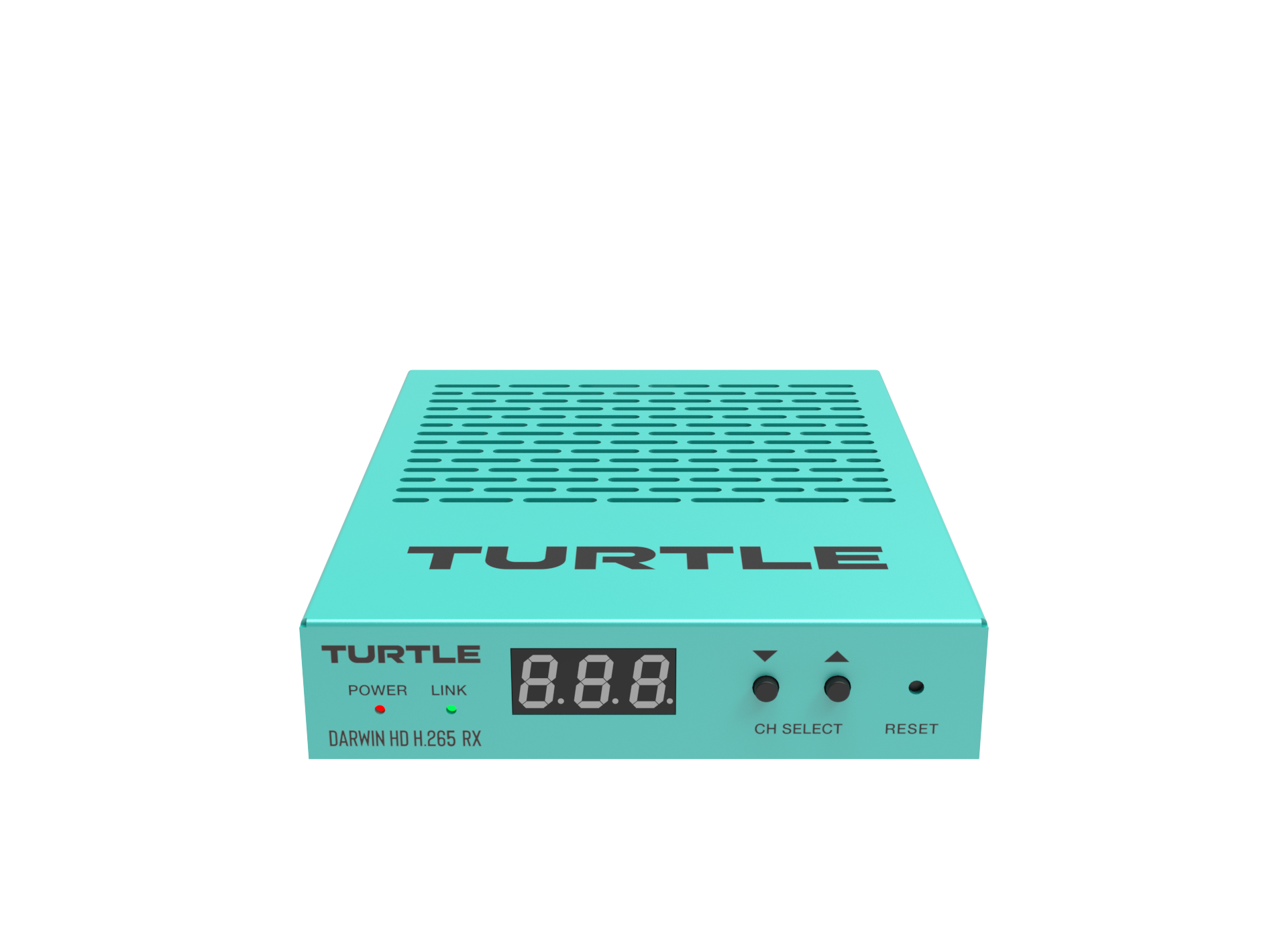 Teal electronic device with 'Turtle' branding on a white background