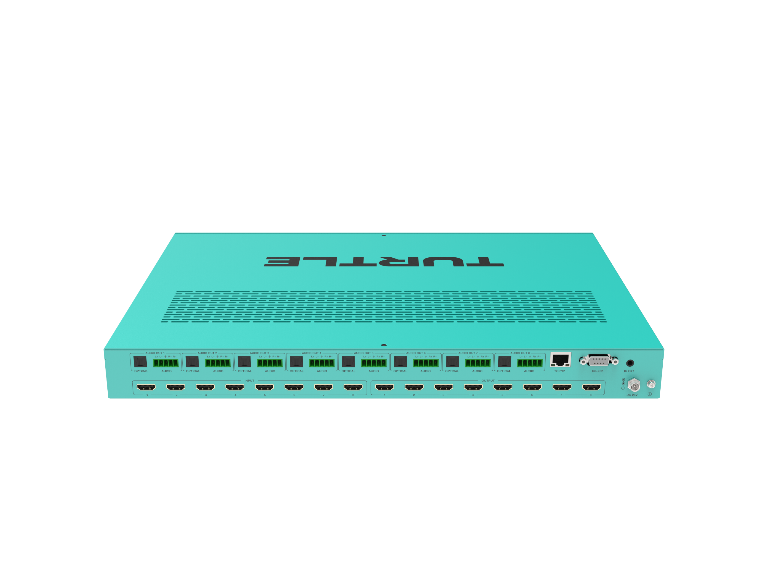 Turquoise router with 'Turbo' branding on a white background