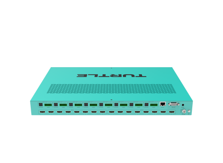 Turquoise router with 'Turbo' branding on a white background