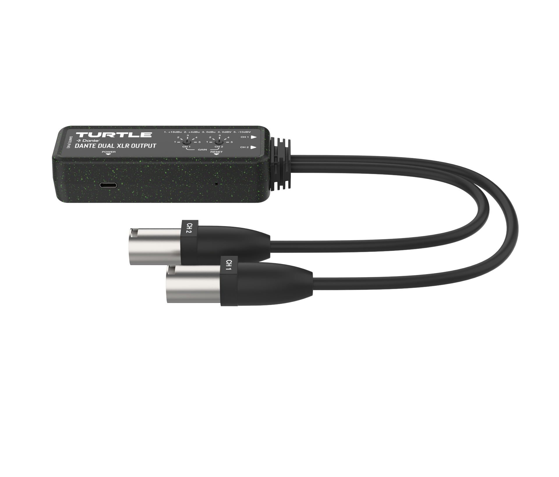 Turtle audio cable with XLR connectors on a white background