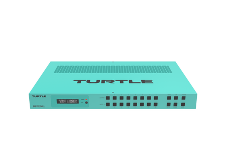Turquoise router with 'Turtle' branding on a white background
