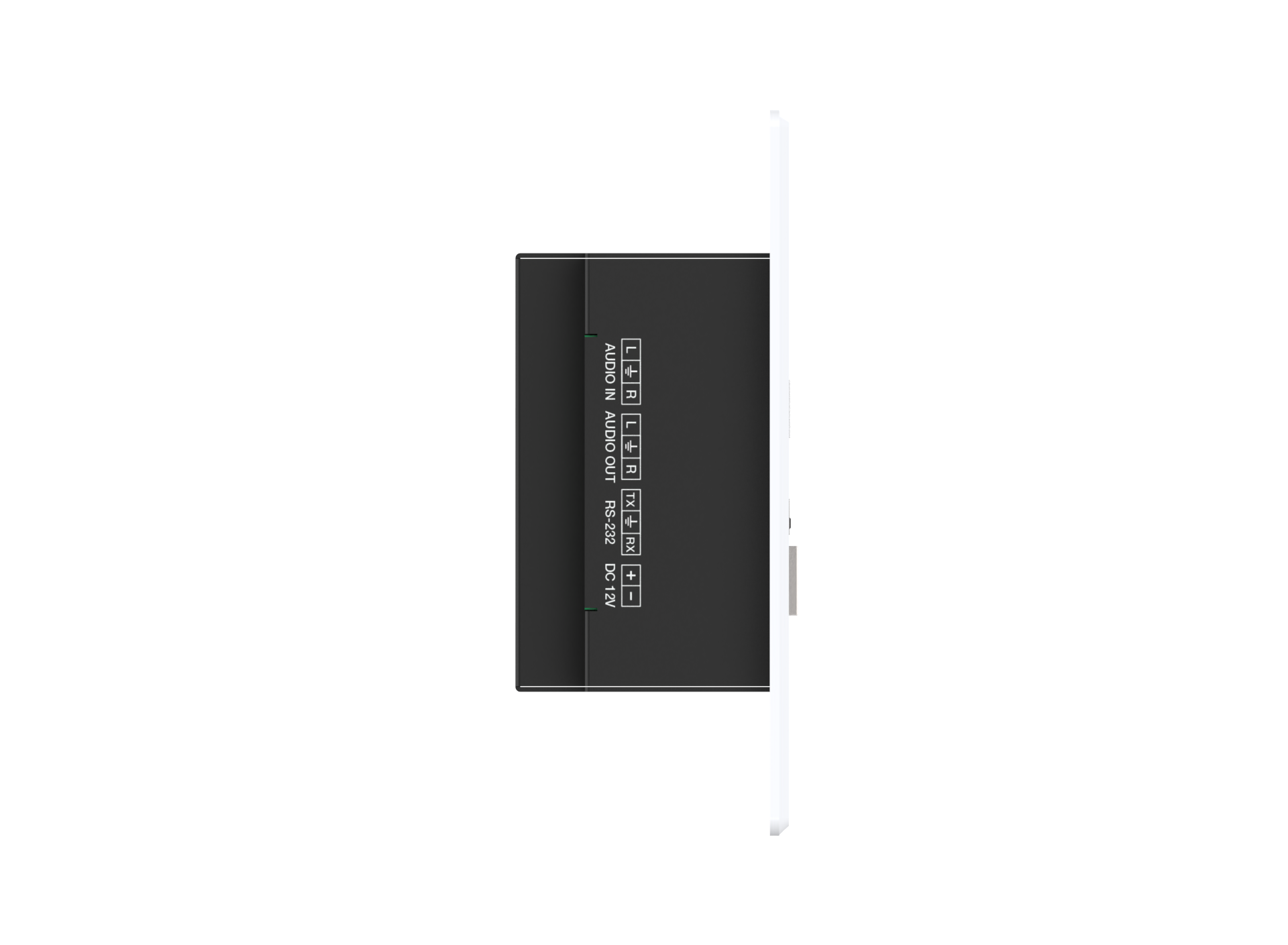 Black rectangular object with text on a white background