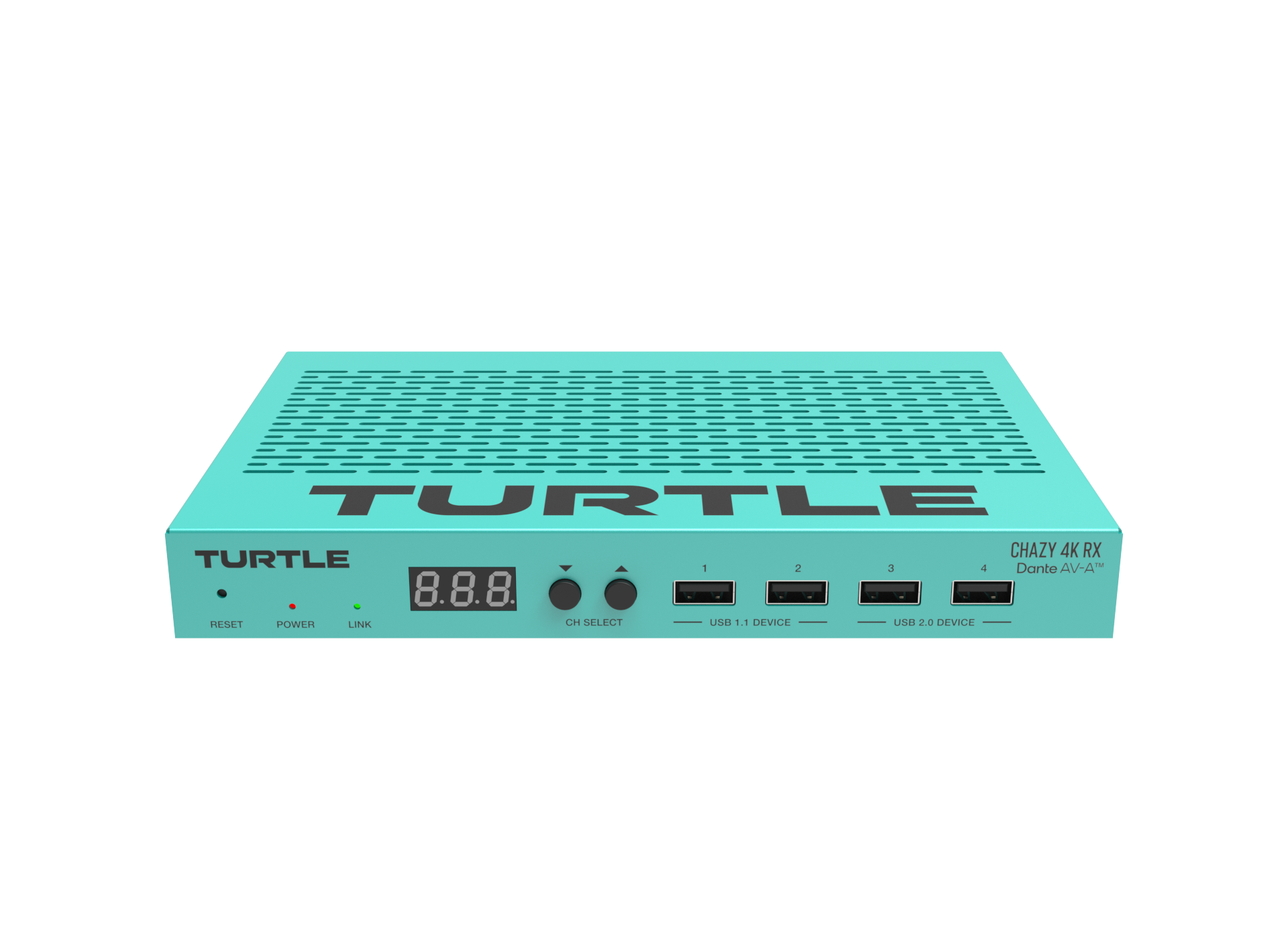 Teal electronic device with 'Turtle' branding on a white background