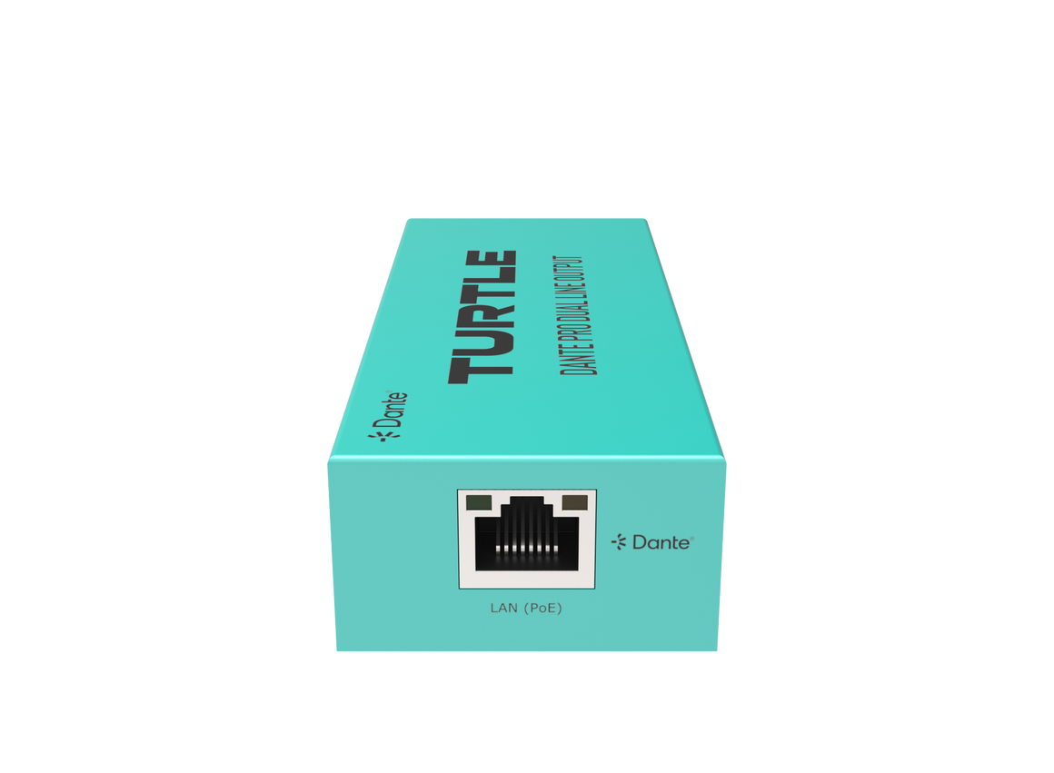Turquoise packaging of a network device with 'Turtle' branding on a white background