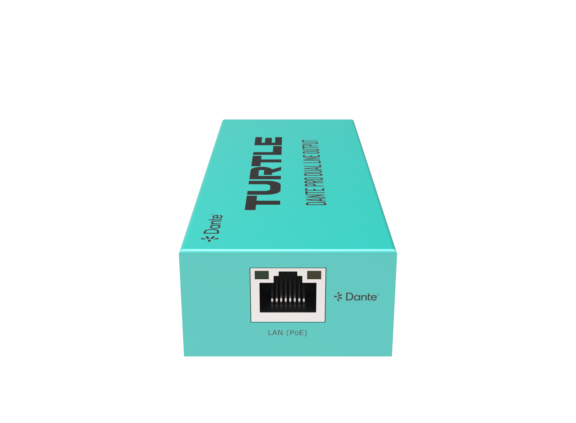 Turquoise packaging of a network device with 'Turtle' branding on a white background