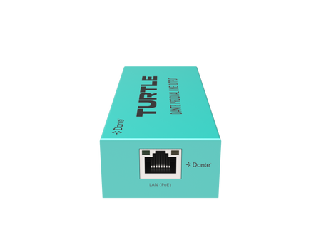 Turquoise packaging of a network device with 'Turtle' branding on a white background
