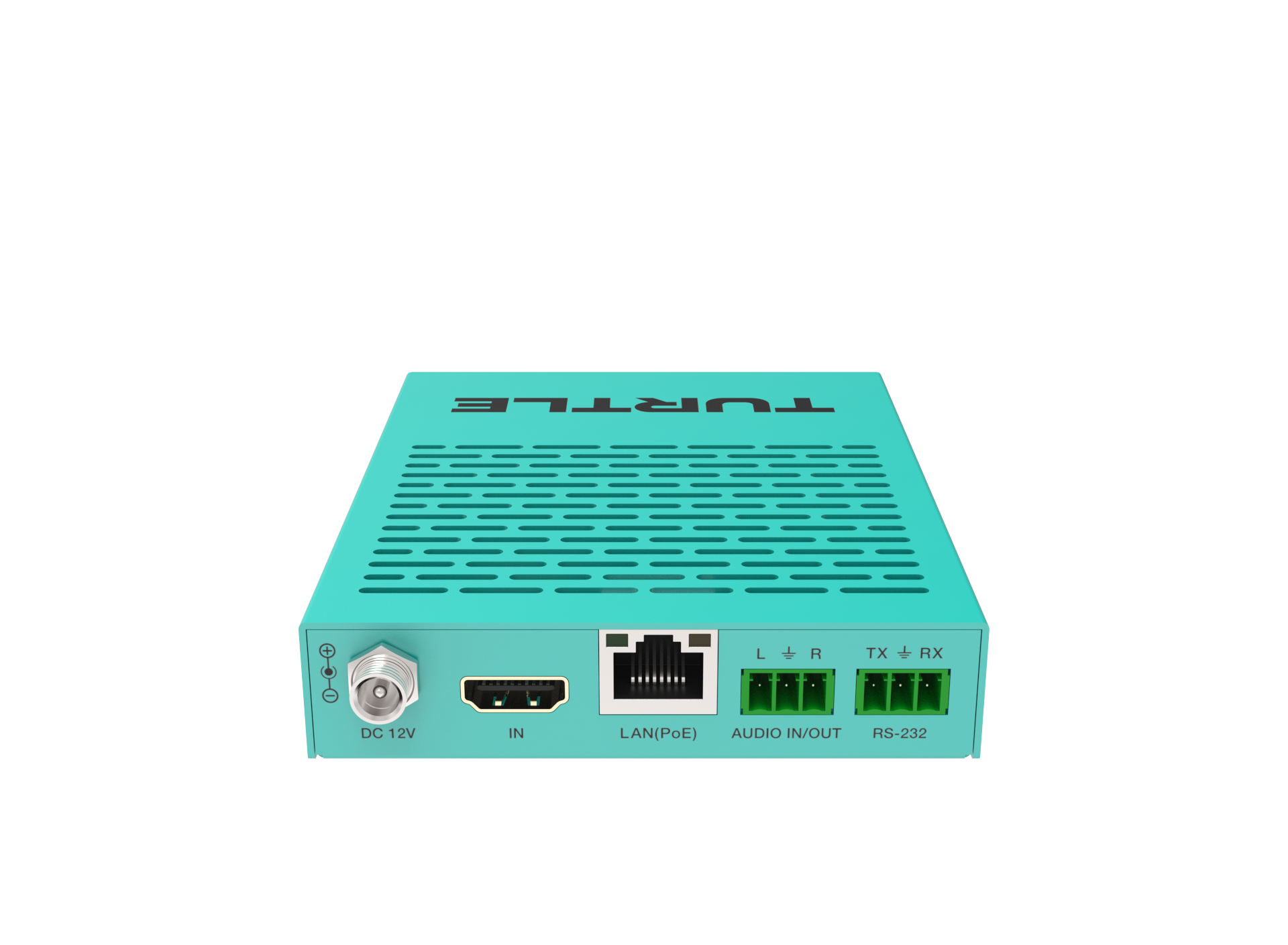 Turquoise electronic device with 'Turret' branding on a white background