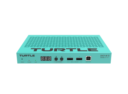 Turquoise electronic device with 'TURTLE' branding on a white background